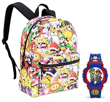 Super Mario Bros. Comics Standard Size School Backpack and Light Up Watch - Kids