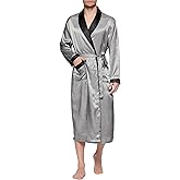 Lavenderi Mens Silky Satin Lounge Robe, Long Lightweight Sleepwear