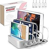 Poweroni USB Charging Station for Multiple Devices Apple Android Compatible - Charging Station Organizer with 5 Cables - Fast
