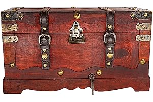 BRYNNBERG Pirate Treasure Chest Storage Box - New York 15.5x7.5x8.7 - Durable Wooden Treasure Chest with Lock - Unique Handmade Decorative Wood Storage Box - Vintage Wood Chest Box - The Best Gift