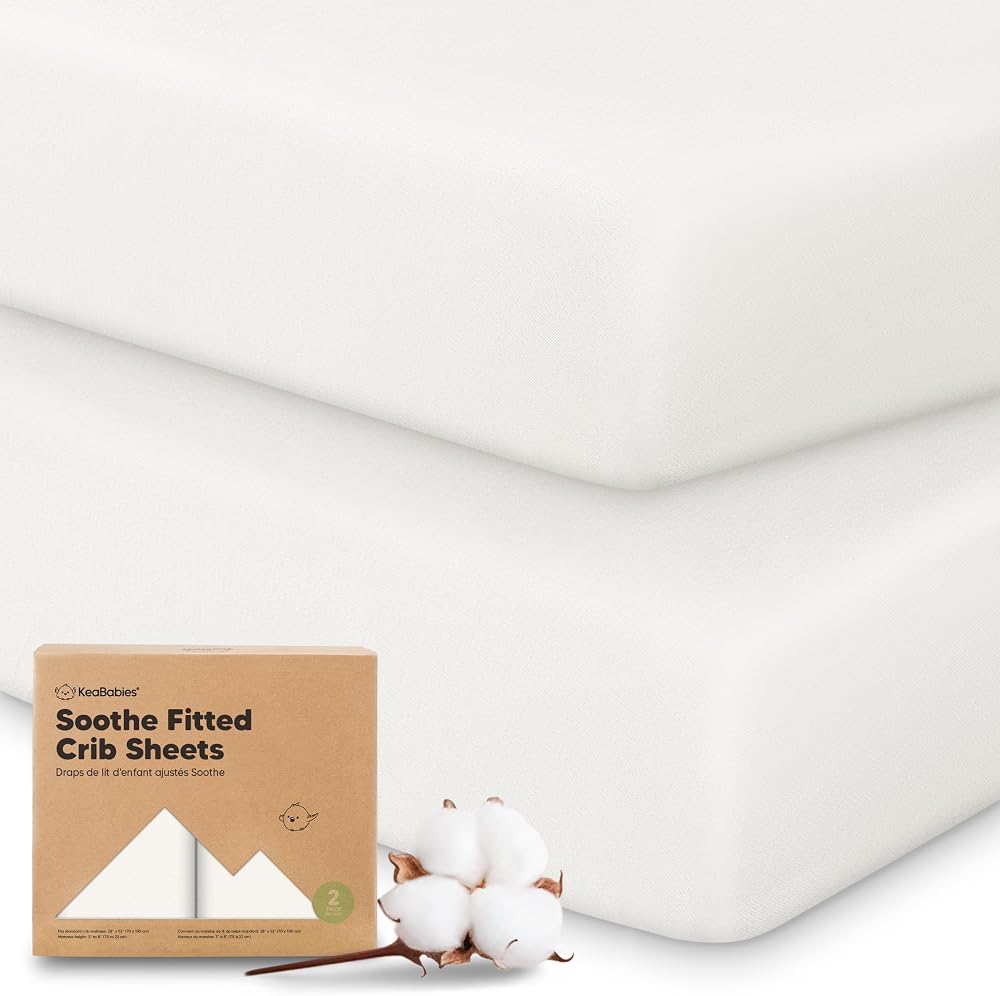 KeaBabies 2-pk Organic Cotton Crib Sheets for Boys Girls 52x28 (Soft White) | Fitted Crib Mattress Sheet Neutral, Breathable