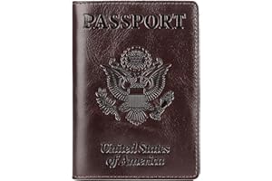 Shvigel US Leather Passport Book Cover - Thin American Travel Passport Holder - Premium International USA Passport Protector Case for Women Men (Glossy Brown)
