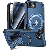 Goton for iPhone 17e/16e Case with Privacy Tempered Glass Screen Protector | Camera Lens Protector, Compatible for MagSafe, Invisible Kickstand, Shockproof Phone Cover for Apple iPhone 17 e 16 e