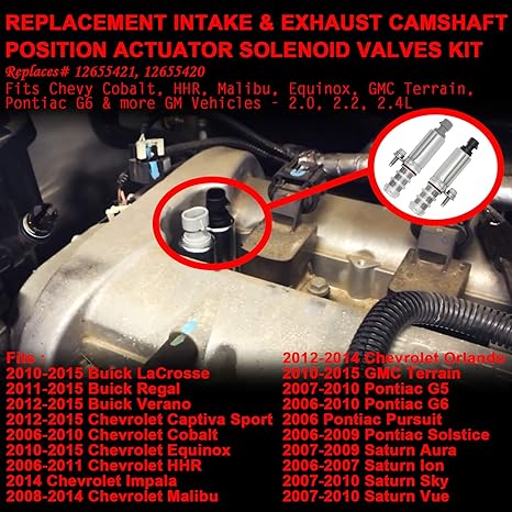 Intake Exhaust Camshaft Position Actuator Solenoid Valve Kit Replaces Part Number 12655421 12655420 Fits Chevy Cobalt Hhr Malibu Equinox Gmc Terrain Pontiac G6 More Gm Vehicles 2 0 2 2 2 Amazon In Car Motorbike