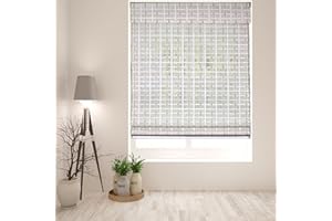 ARLO BLINDS Sheer Bamboo Roman Shades with Valance - Whitewash, 34" W x 60" H - Light Filtering Cordless Blinds for Interior Windows - Real Natural Bamboo Material - Mounting Hardware Included