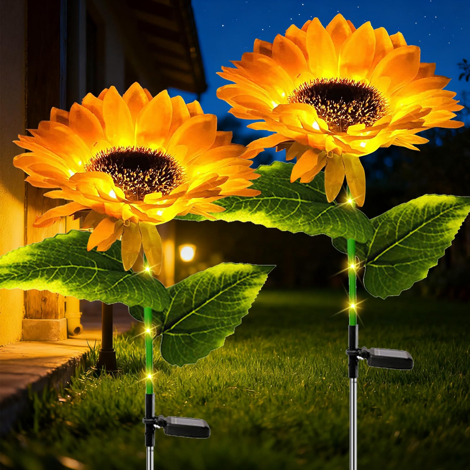 XVZ Solar Lights Outdoor Garden, 2 Pack Solar Sunflower Lights Waterproof Outdoor Garden Patio Decor Lights for Porch Yard Lawn Pathway