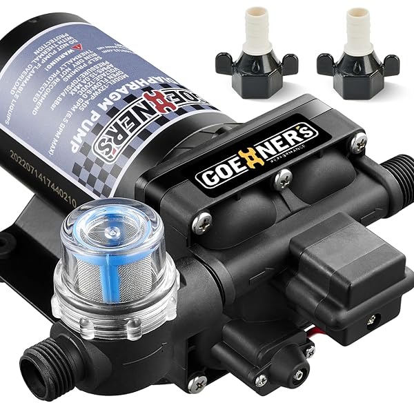 [UPGRADED VERSION] RV FRESH WATER PUMP, 12V DC WATER PUMP, 6GPM 70PSI SELF-PRIMING DIAPHRAGM PUMP WITH PRESSURE SWITCH AND STRAINER FOR RV, MARINE, YACHT, CARAVAN