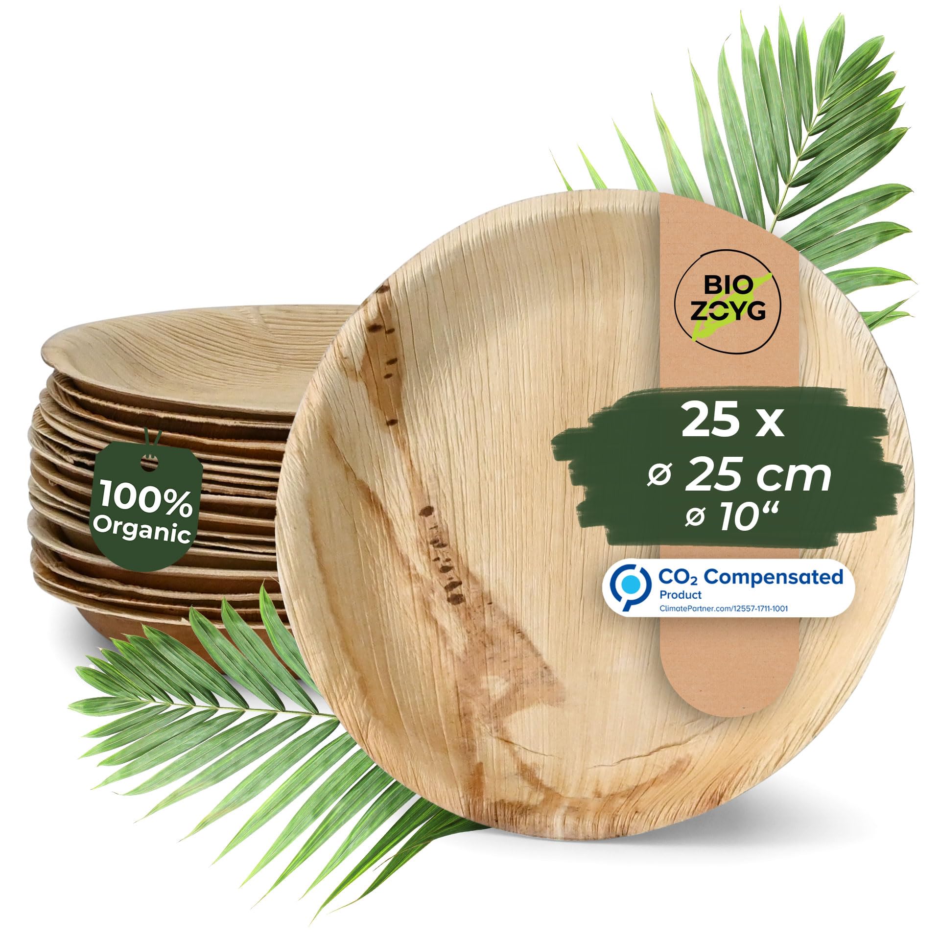 BIOZOYG 25x Palm Leaf Plates Diameter 18 cm - Eco Plates Compostable Plates, Natural - Round Party Tableware Eco-Friendly