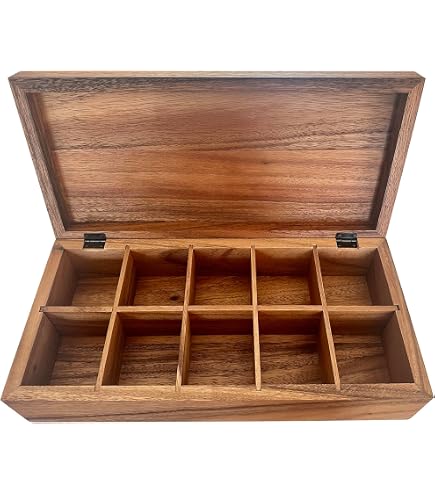 Boîte à Thé En Bois PRETYZOOM - 3 Compartiments, 24x10x7cm, Pour Sachets De Thé Ou Sucre