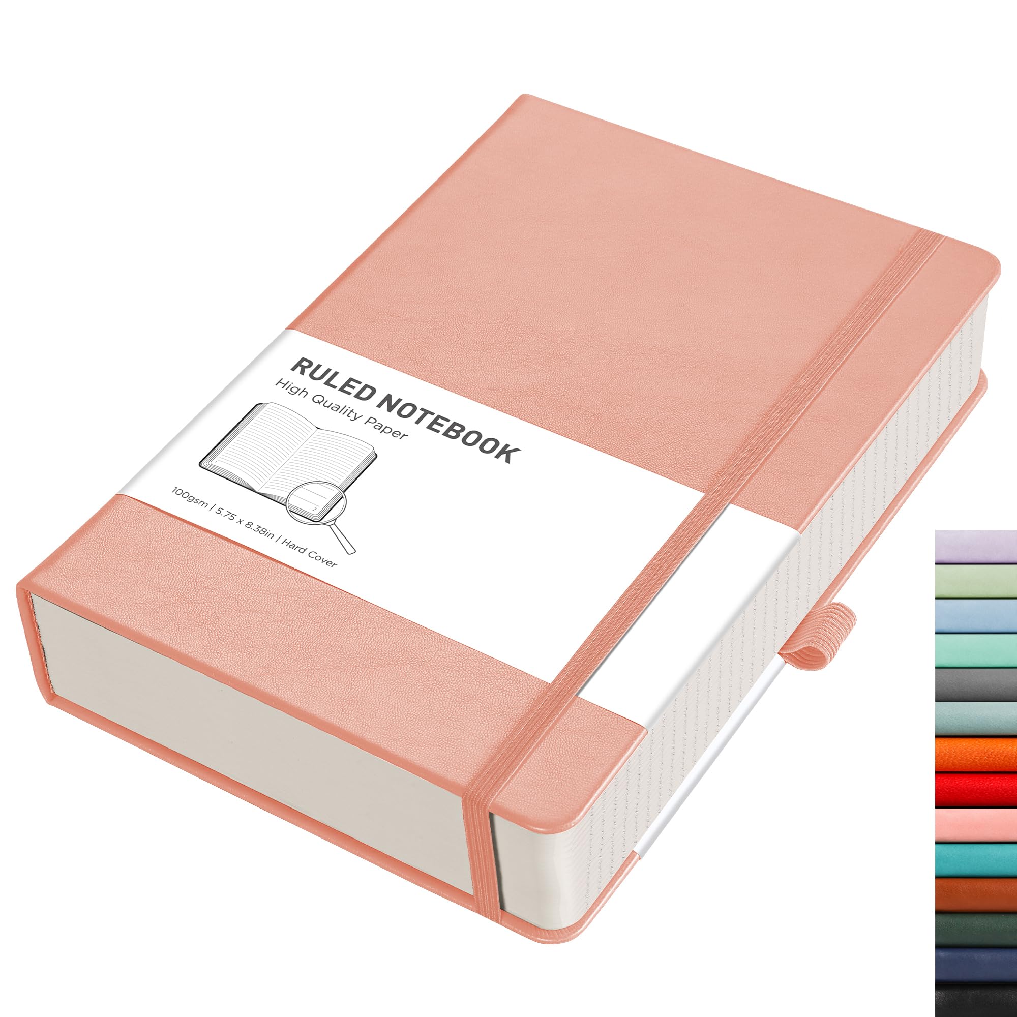 RETTACY Lined Journal Notebook - A5 Note Book Hardcover Thick Notepad 320 Numbered Pages for Writing,100gsm Lined Paper, Leather Hardcover, for Women Men Work Office School,14.5 x 21cm - Pink — image 1