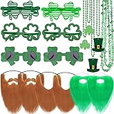 Jutom St. Patrick's Day Accessories Included 6 St. Patrick's Day Shamrock Glasses 9 St. Patrick's Day Necklaces 6 St. Patrick's Day Fake Beards for Holiday Irish Parades Themed Party Favors Supplies