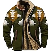 YZCX Western Aztec Fleece Jackets for Men Full Zipper Cowboy Vintage Print Coat Fall Winter Casual Warm Soft Sherpa Jacket