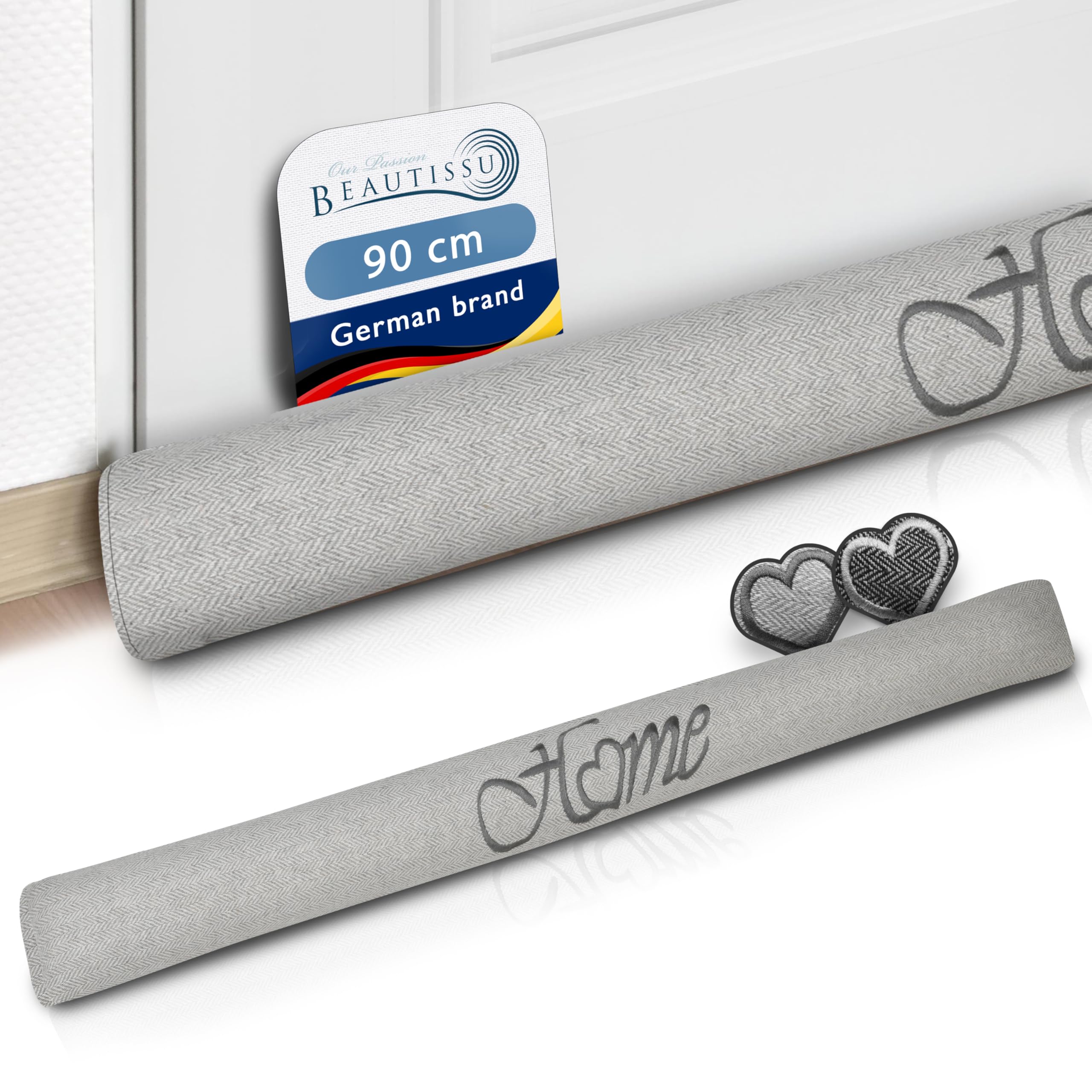 Beautissu Draught Excluder for Doors 90 cm Tuuli HO - 1kg Heavy Door Pillow Draft Wind Stopper for Windows - Long Weighted Draft Excluder Cushion Home Door Sausage in Grey