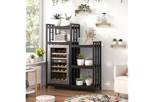 YCHF 6-Tier Kitchen Bakers Rack, Utility Storage Shelf, Mini Fridge & Microwave Oven Stand Table, Coffee Bar, Adjustable Kitchen Shelves Freestadning for Home Office (Black Wood Grain)