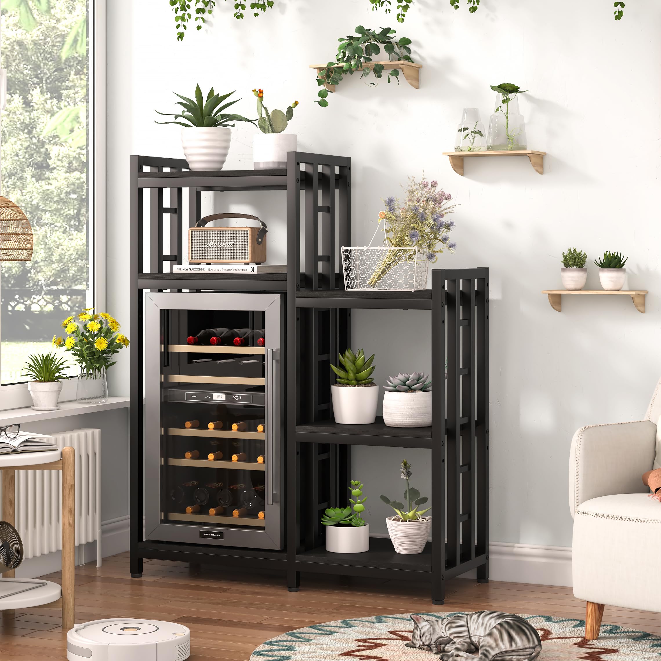 Photo 1 of ****OPENED FOR INSPECTION****YCHF 6-Tier Kitchen Bakers Rack,Mini Fridge Shelf with Storage, Mini Fridge&Microwave Oven Stand Table,Coffee Bar,Adjustable Kitchen Shelves Freestadning for Home Office (Black Wood Grain)