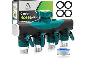 DBR Tech® 4 Way Hose Splitter (Superior Durability), Premium Garden Hoses Connector, 4 Way Heavy Duty Water Valve for Spigot Faucet Bib, Four Outlet with On Off Valve, Rust-Resistant Adapter, Green