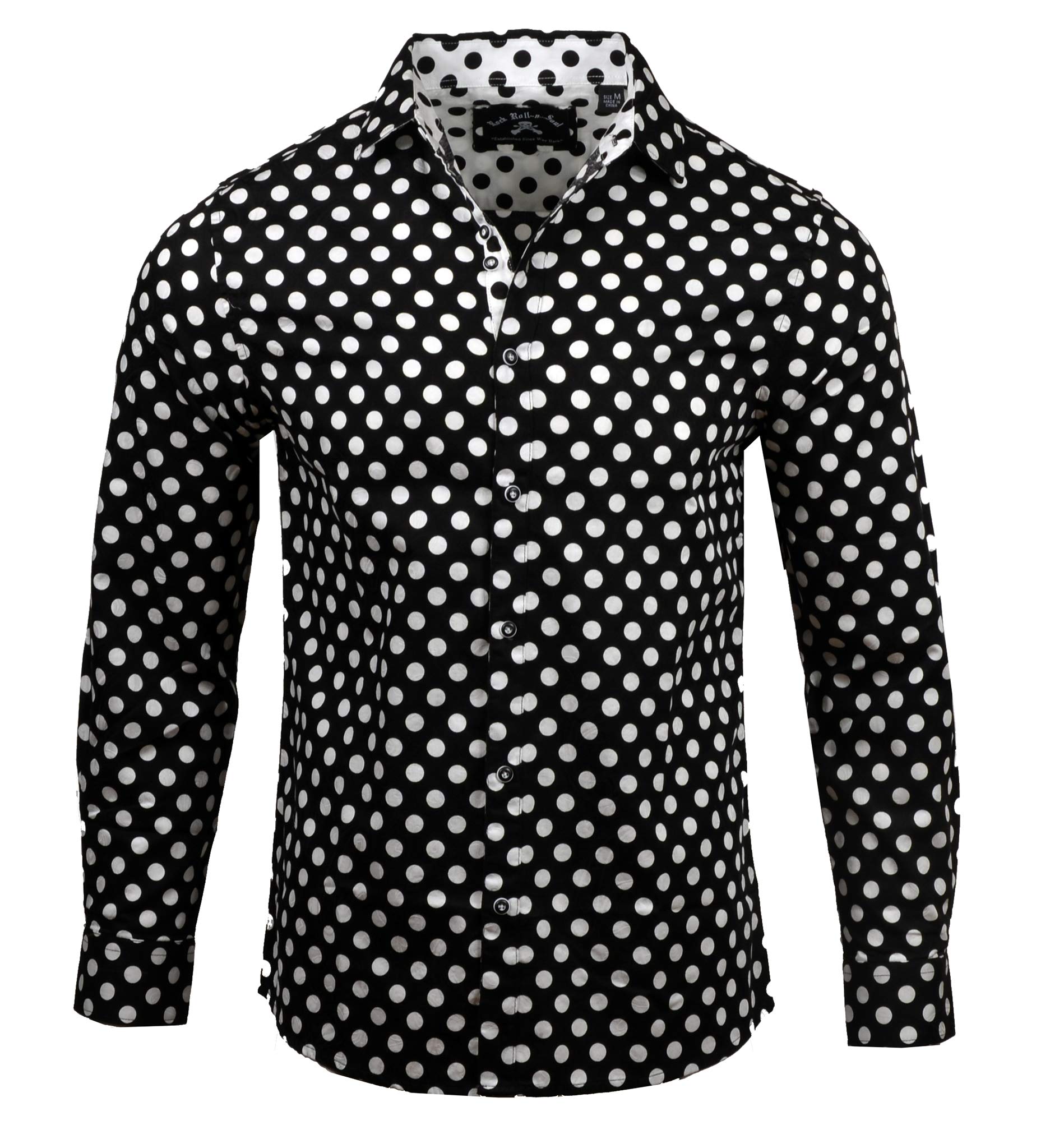 Rock Roll n Soul Men's Fashion ;Crazy Train; Polka Dot Long Sleeve Button-Up Shirt 789
