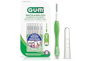 GUM Proxabrush® Reusable Interdental Cleaners, Antibacterial Bristles, Protective Travel Cap, 1414N, Green, Size 3, Narrow Ti