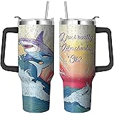 Ksoemar 40 Oz Shark Tumbler with Handle and Straw, Double Wall Stainless Steel Shark Cup, Sharks Coffee Mug Keeps Drinks Cold & Hot Gifts for Women Men Friends for Birthday, Chrismas, Thanksgiving