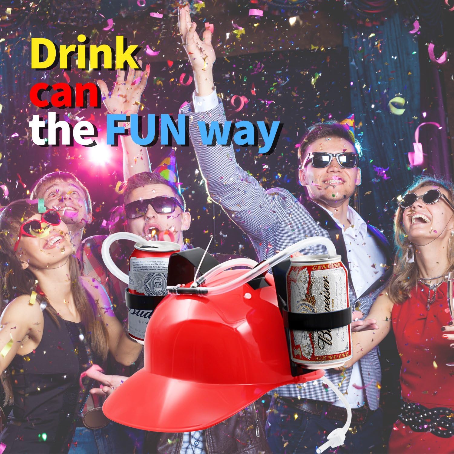 Novelty Place] Guzzler Drinking Helmet - Can Holder Drinker Hat Cap with Straw for Beer and Soda - Party Fun - Red: Toys & Games