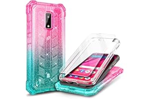 WDHD Compatible with BLU View 4 (B135DL) Case with Tempered Glass Screen Protector, Full-Body Protective Shockproof Rugged Bumper Cover, Impact Resist Phone Case (Pink/Aqua)
