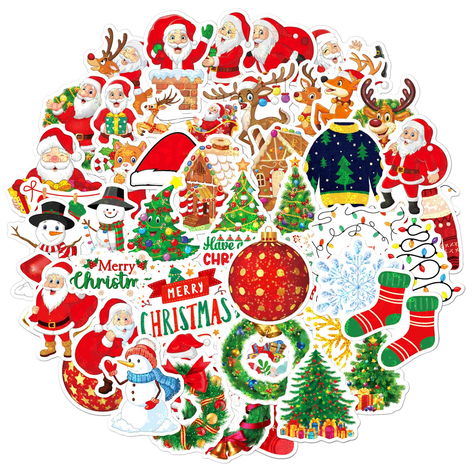 SEGXN 50PCS Christmas Stickers,Holographic Shiny Christmas Decorations Stickers,Used for Scrapbooks,Laptops,Cars,Water Bottles,Skateboards,Gift Wrap and Christmas Party Decorations(Christmas C) — image 1