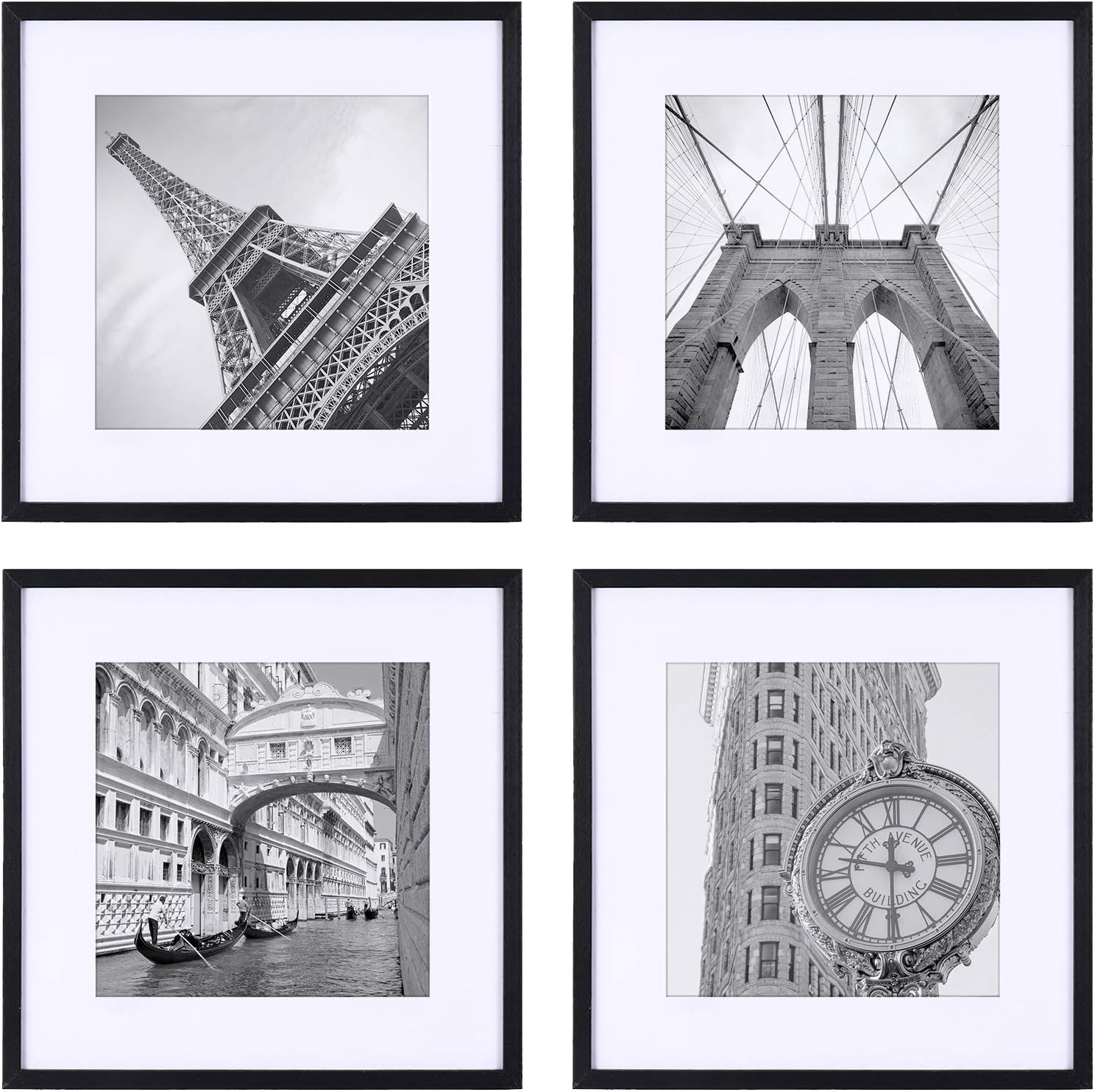 12x12 Black Picture Frame Made of Solid Wood Set of 4