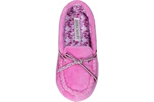 Laura Ashley Fleece Girls Moccasin Slippers, Indoor Outdoor Easy to Wear Home Shoes for Kids