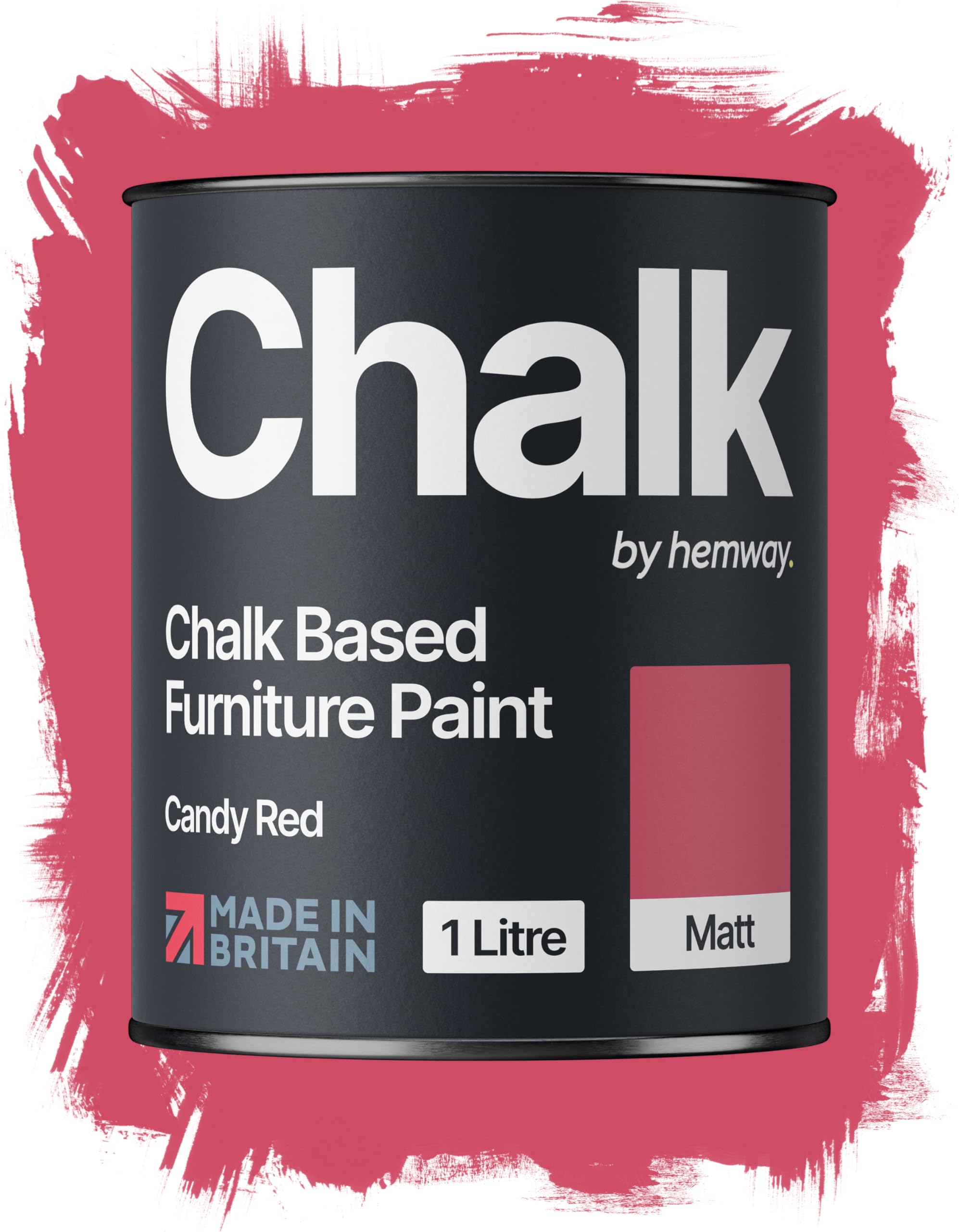 Hemway Chalk Based Furniture Paint, Candy Red 1L, Matt Finish Shabby Chic, Chalk Paint Furniture & Walls, Quick Dry & 1 Coat