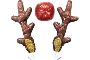 Red Co. 16.5” Sequined Reindeer Antlers & Nose Christmas Car Kit Products, Dark Brown