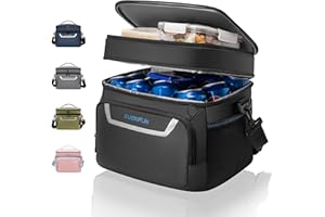 EVERFUN Small Cooler Lunch Box Mini Leak-Proof Soft Double Deck 24 Can Personal Insulated Collapsible Portable Waterproof Lunch Bag Ice Chest for Men Women Work Travel Car Picnic Beach