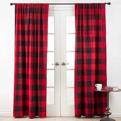 Amazon Com Misc 1 Piece Red Black Buffalo Plaid Curtain 108 Inch