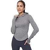 Womens Hooded Athletic Long Sleeve Running Shirts Workout Yoga Tops with Thumb Holes Slim Fit