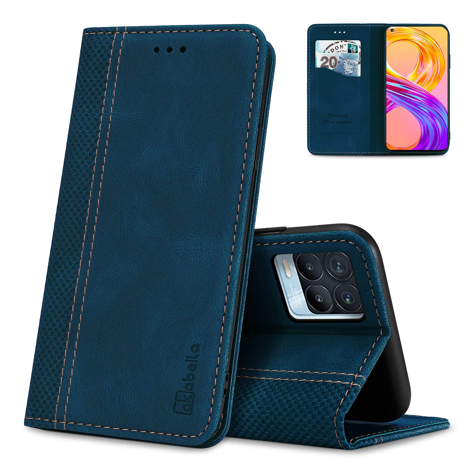 AKABEILA Case for Realme GT2 Pro PU Leather Flip Wallet Case with Magnetic Closure Kickstand Card Slot Folio Cover Blue — image 1