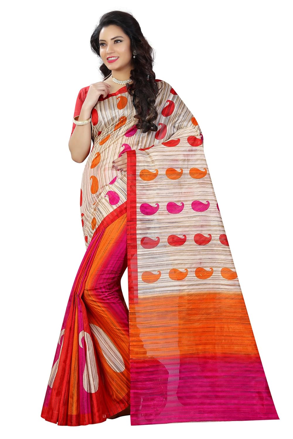 shree sanskruti women's bhagalpuri art silk printed saree with blouse piece (bhagalpuri saree 24_multicolour_free size)