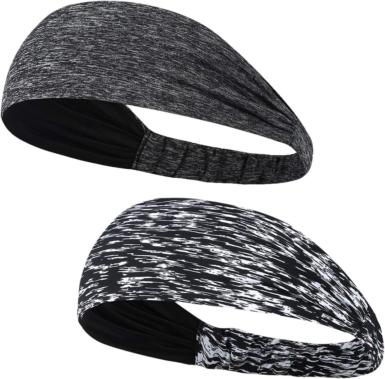 AYPOW Sports Headband, 2 Pack Running Headband Elastic Athletic Hairband Non-slip Moisture Wicking Wide Printing Hair Band Work-Out Head Wrap Basketball Yoga Fitness Sweat Band - Universal Size