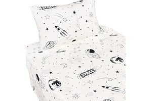 J-PINNO J pinno Space Astronaut Airship Planet Stars Earth Boys Twin Sheet Set Bedroom Decoration Gift, 100% Cotton, Flat Sheet + Fitted Sheet + Pillowcase Bedding Set (20, Twin)