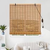 Bamboo Roman Shades Blinds for Windows - Natural Light Filtering Privacy Shades, Handwoven Indoor Window Coverings Easy to Install 24W x 72L