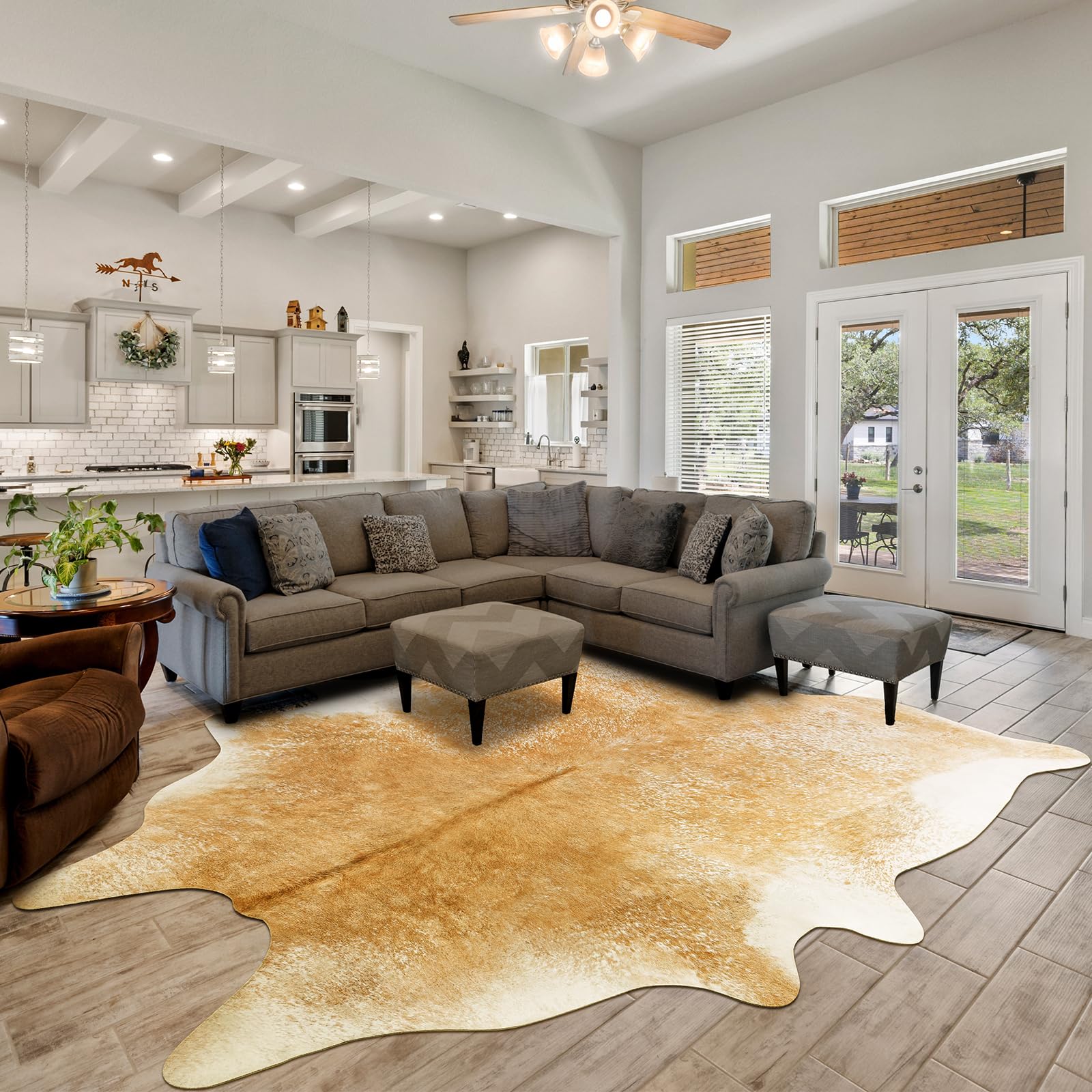 Photo 1 of Rtizon Cow Hide Rug for Living Room, Washable Cowhide Rug, Large Faux Animal Skin Rugs, Non-Slip Cow Print Area Rugs, 6x7 Feet Cowhide Rugs for Bedroom Office Kitchen Fireplace, Khaki