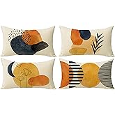 FBCOO Boho Abstract Modern Art Decorative 12x20 Lumbar Throw Pillow Cover Set of 4, Rectangular Minimalist Geometric Bohemian Sun Moon Decoration, Botanical Pillowcase Cushion Case Home Decor