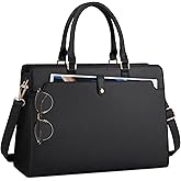 RAINSMORE Laptop Bag for Women 15.6 Inch Laptop Tote Bag Leather Work Bag Waterproof Womens Briefcase Business Office Computer Tote Bag Large Capacity Handbag Shoulder Bag Black