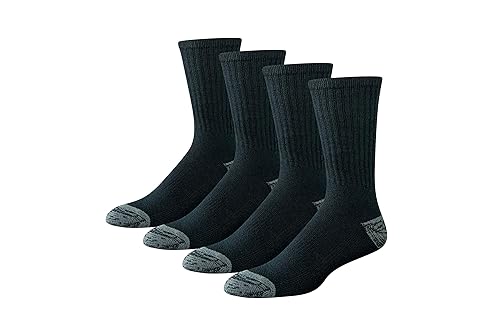 Amazon Essentials Men's Cotton Breathable Cushioned Performance Work Crew Sock, 4 Pairs, Black, 13-15