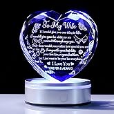 To My Wife Crystal Heart Gift - "If I Could Give You One Thing..." Laser Engraved Love Message with Colorful LED Base, Meaningful Wedding Anniversary Birthday Gift for Her from Husband, Eternal Keepsake Home Decor