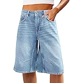 Cicy Bell Womens Summer Wide Leg Denim Shorts Casual Loose Mid Rise Jorts Bermuda Knee Length Jeans Shorts