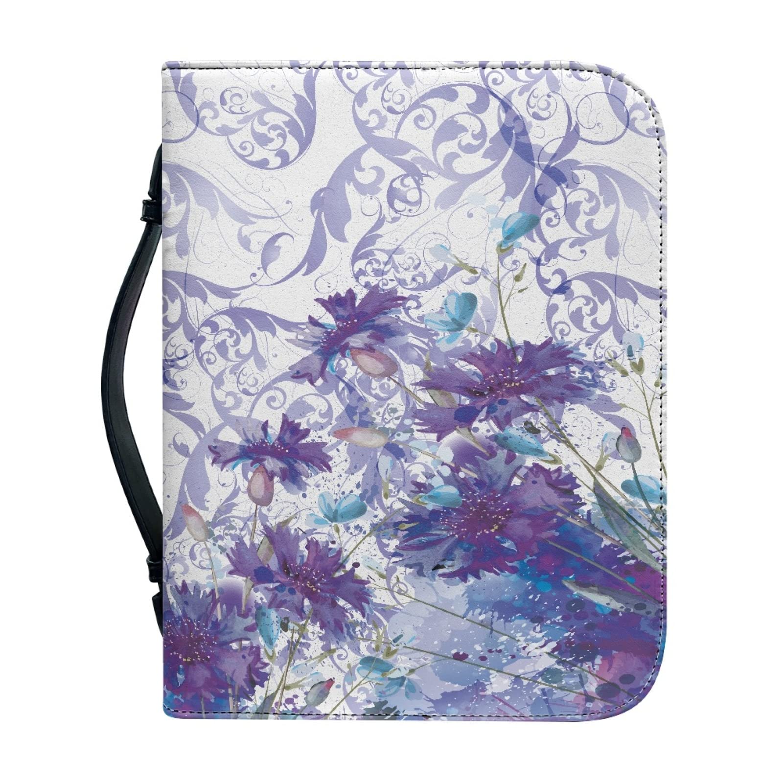 Kuiaobaty Purple Cornflowers Book Cover Case for Bible, PU Leather Book Sleeve Case, Carrying Church Protective Bag with Pen Pockets