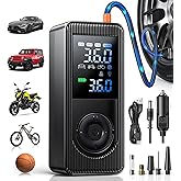 Tire Inflator Portable Air Compressor - 150 PSI 4X Fast Inflation Rechargeable Battery & 12V DC Adapter Powered Air Pump for Car Bike Motorcycle Tires Balls with LCD Display, LED Light