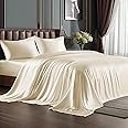 BEDELITE Satin Sheets Full Size Bed Set, Luxury Soft Beige Silky Sheet for Hair and Skin, Similar to Silk Bed Sheets Set 4 Pieces with 1 Deep Pocket Fitted Sheet, 1 Flat Sheet, and 2 Pillowcases