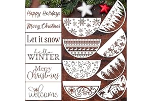 SUNVERSE Christmas Stencils for Door Mats 12” Christmas Stencils for Crafts Reusable Christmas Stencil Holiday Drawing Templates for Painting on Wood Doormat Fabrics Decor
