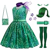 RuuYiicoco 10Pcs Girls Green Costume Cosplay Dress up Halloween Outfits with Wig