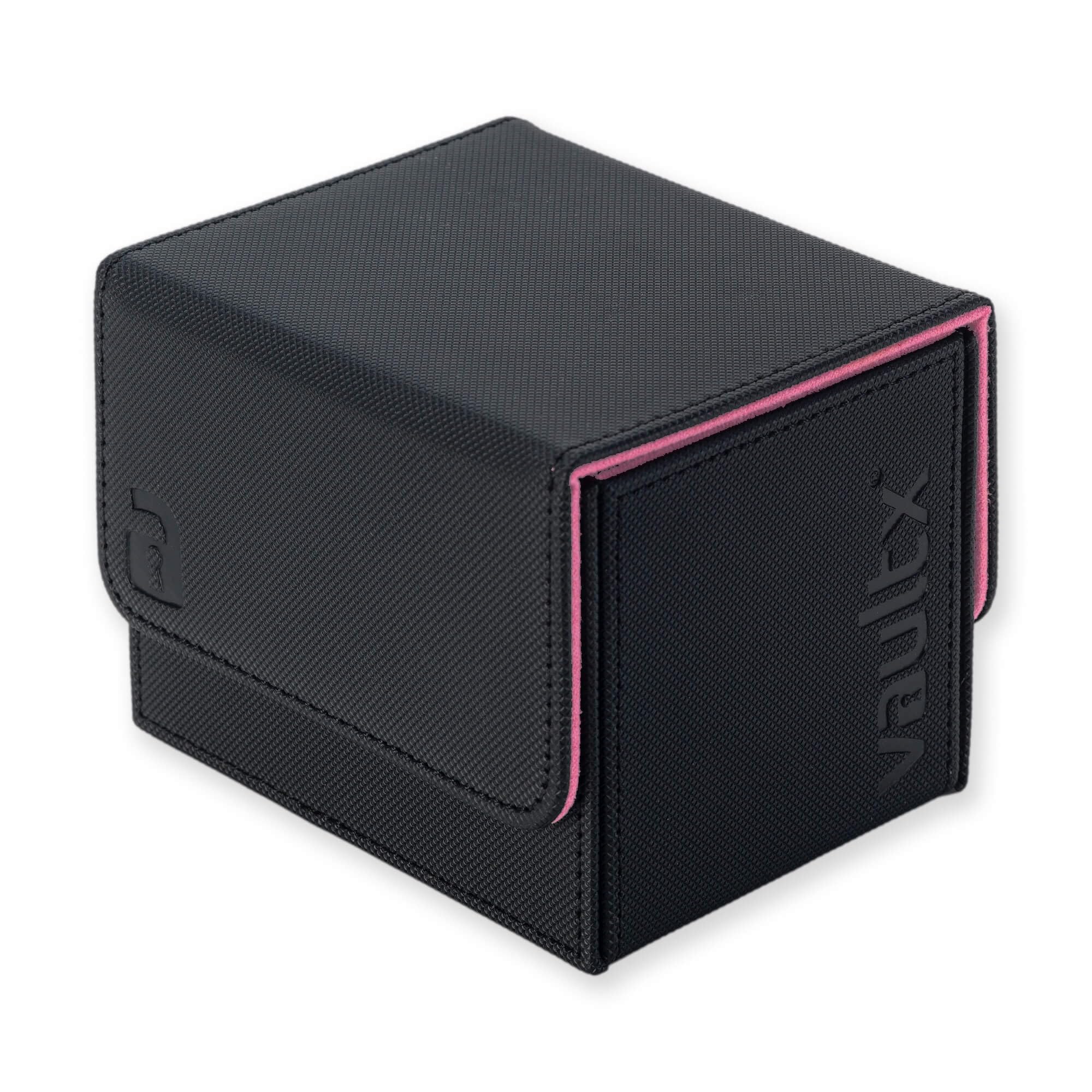Vault X Trading Card Sideloading Deck Box, 100+ sleeved cards, Premium Exo-Tec Material, Card Holder Storage Box, Detachable Magnetic Lid, for MTG Commander Game, TCG (Black/Pink)